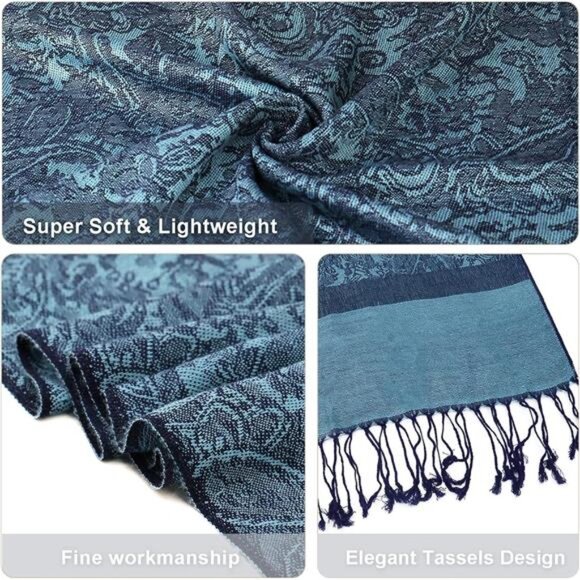 Silky Paisley Pashmina Shawl Scarf-Women's Soft Double-side Jacquard - Picture 6 of 6